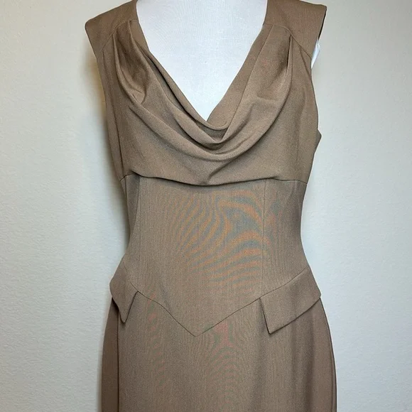 Boston Proper Cowl Neckline Sheath Dress Taupe Tan Size 10 - Picture 7 of 14